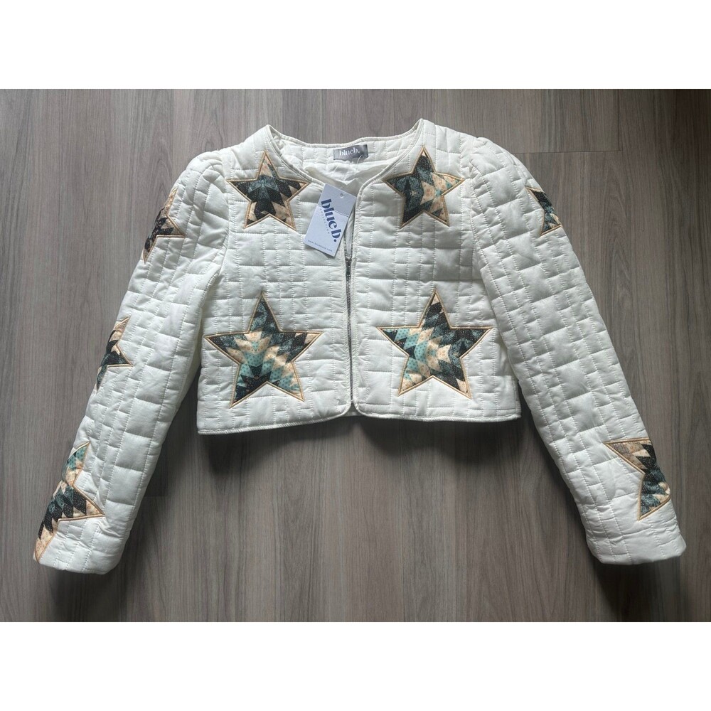 Blue B Quilted Multi Star Embroidered Padded Zip Up Jacket size Large